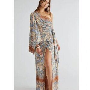 Free People Sky Green Combo Pardon My French Floral Maxi Dress Size M NWT